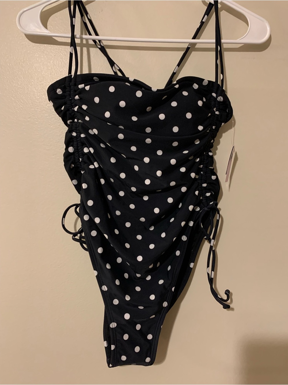 wild fable Black and White Polka Dot Ruched One-Piece Swimsuit